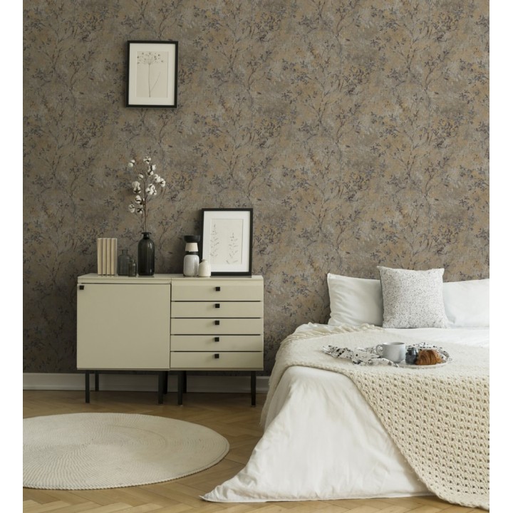 Papel pintado ramas de árboles zen fondo lienzo pátina desgastado - Siena Provence 685000