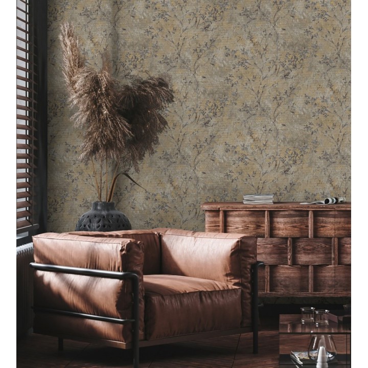 Papel pintado ramas de árboles zen fondo lienzo pátina desgastado - Siena Provence 685000