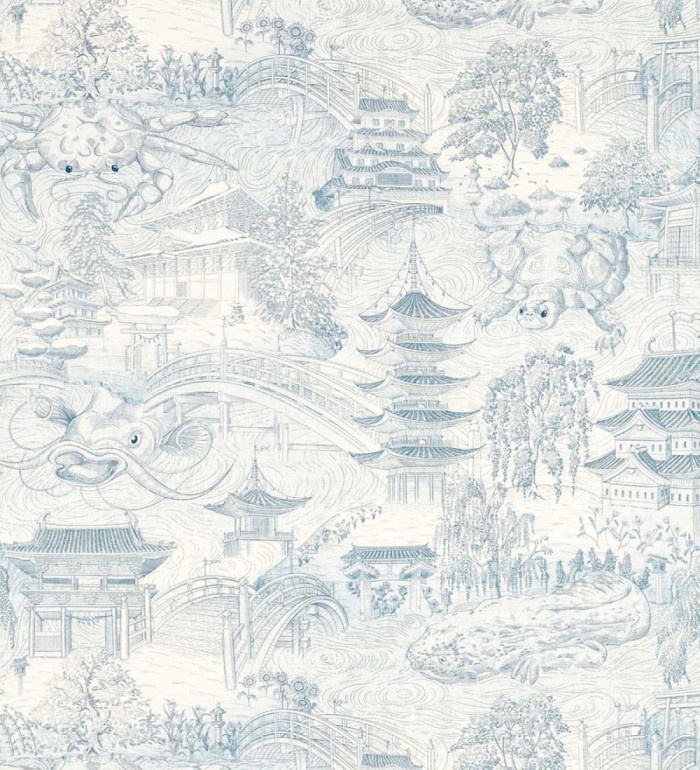Papel pintado toile de jouy japonés puentes y templos - Kyoto Illustrative 685071