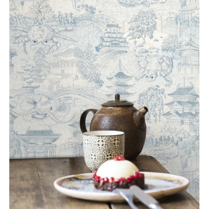 Papel pintado toile de jouy japonés puentes y templos - Kyoto Illustrative 685071