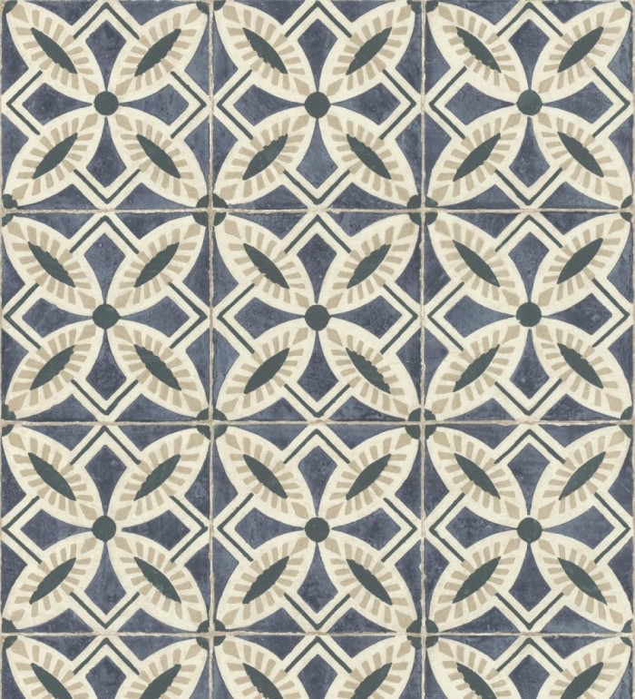 Papel pintado de azulejos hidráulicos fondo azul oscuro - Lisbon Tile 685080