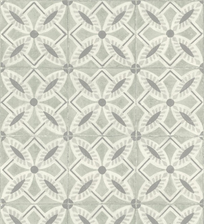 Papel pintado de azulejos hidráulicos fondo verde caledón - Lisbon Tile 685081