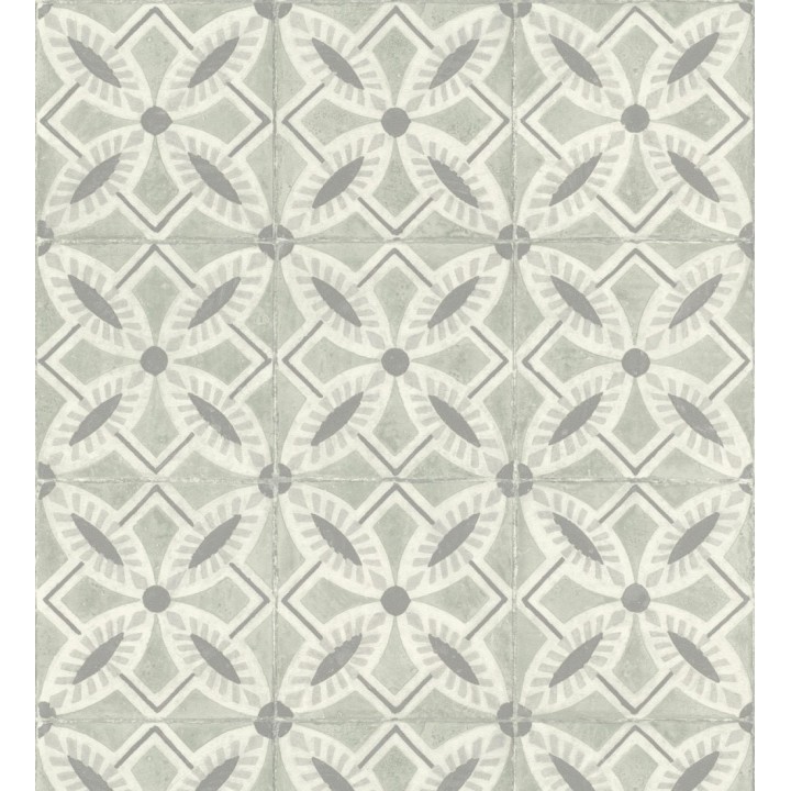 Papel pintado de azulejos hidráulicos fondo verde celadón - Lisbon Tile 685081