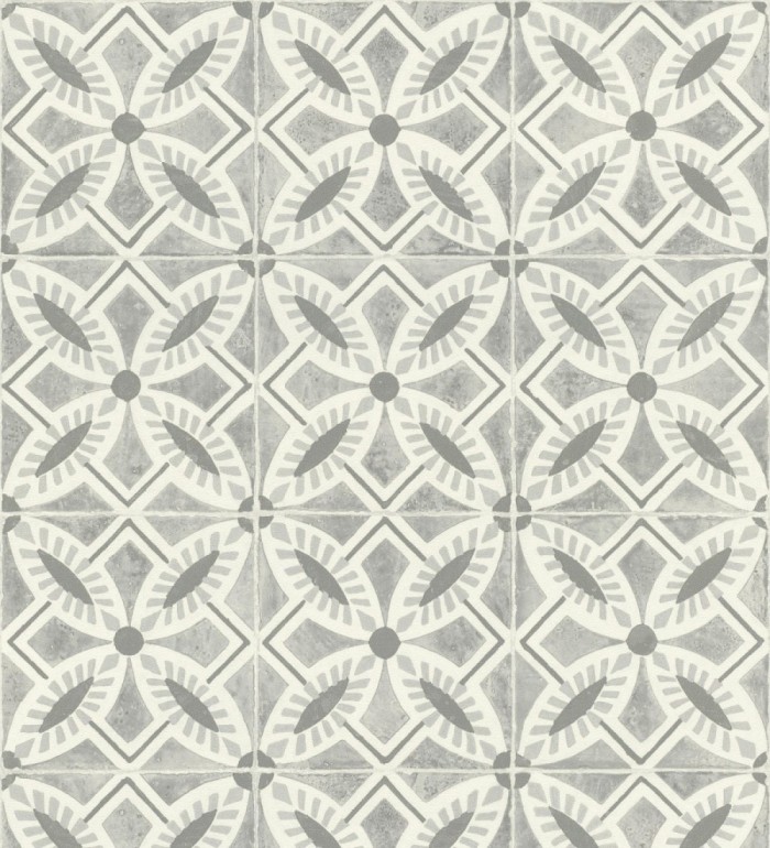 Papel pintado de azulejos hidráulicos fondo gris - Lisbon Tile 685082