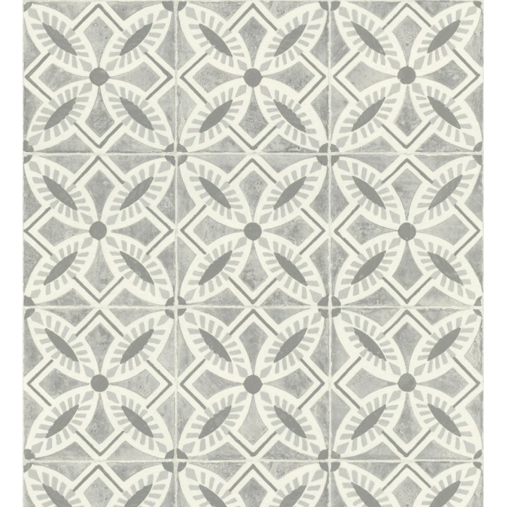 Papel pintado de azulejos hidráulicos fondo gris - Lisbon Tile 685082