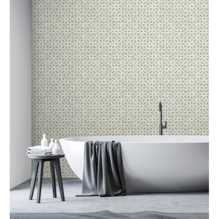 Papel pintado de azulejos hidráulicos fondo gris - Lisbon Tile 685082