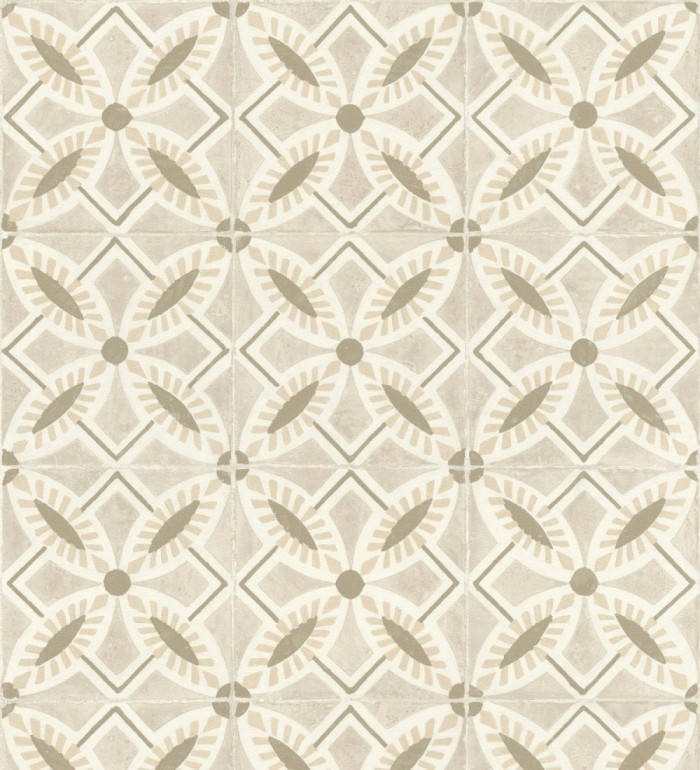 Papel pintado de azulejos hidráulicos fondo beige - Lisbon Tile 685083