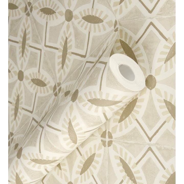 Papel pintado de azulejos hidráulicos fondo beige - Lisbon Tile 685083