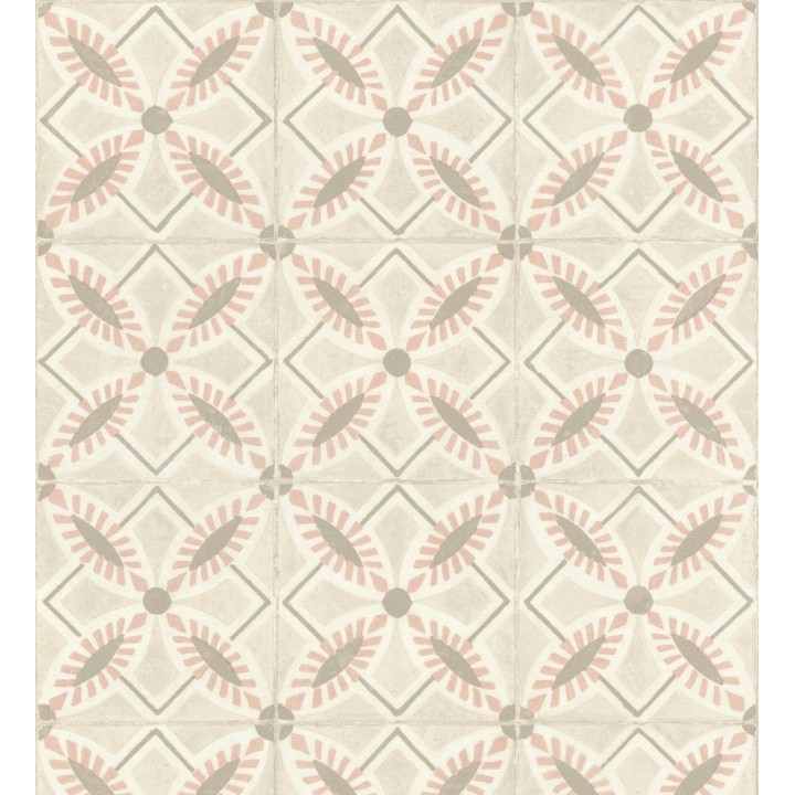 Papel pintado de azulejos hidráulicos color rosa y beige - Lisbon Tile 685084