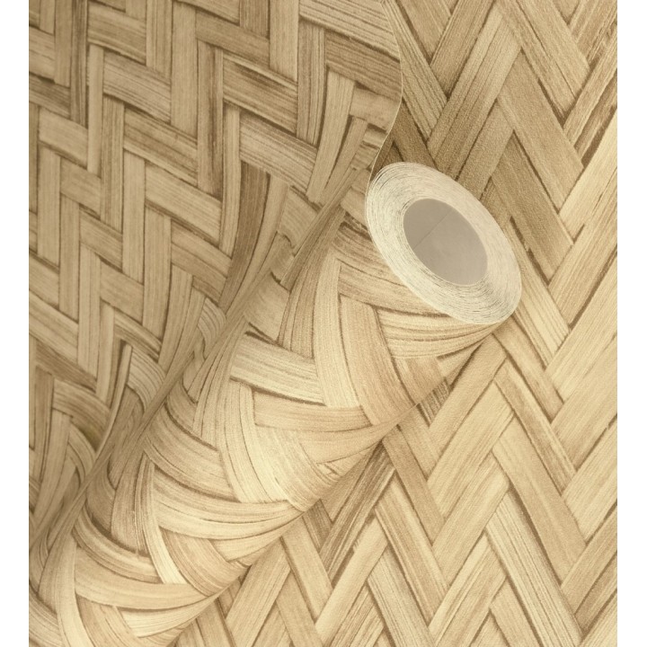 Papel pintado ratán diseño espiga tono arena - Bangkok Rattan 685085