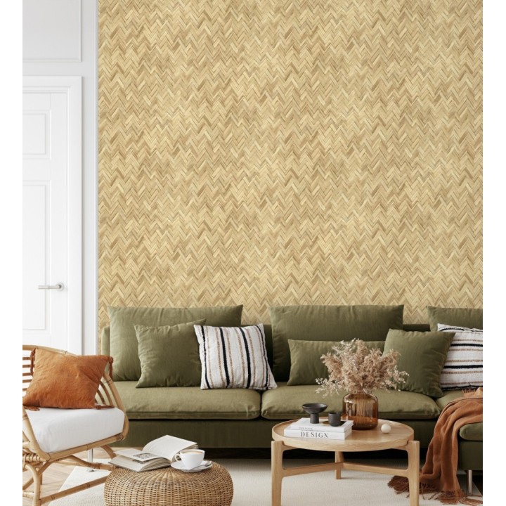 Papel pintado ratán diseño espiga tono arena - Bangkok Rattan 685085