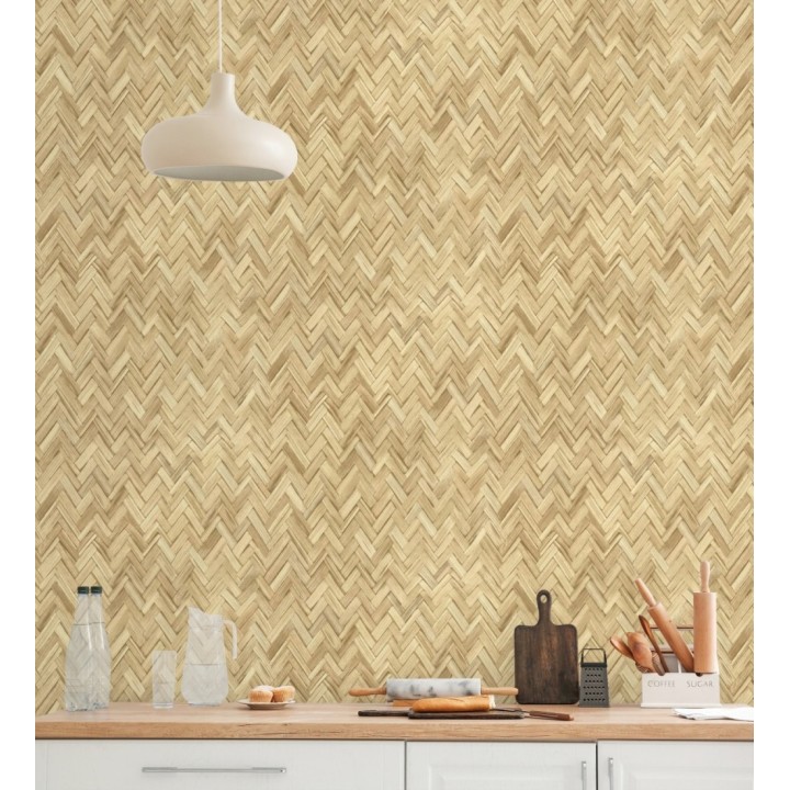 Papel pintado ratán diseño espiga tono arena - Bangkok Rattan 685085