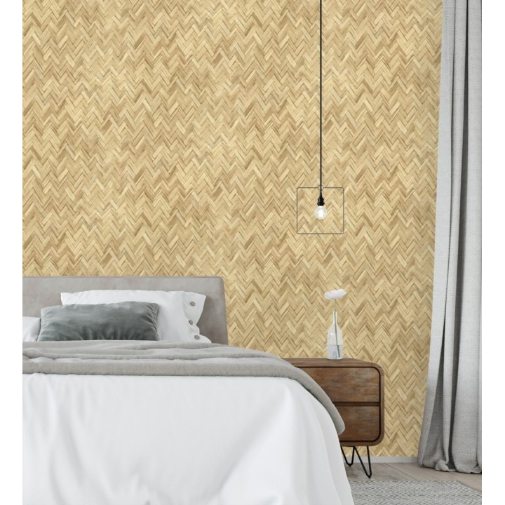 Papel pintado ratán diseño espiga tono arena - Bangkok Rattan 685085