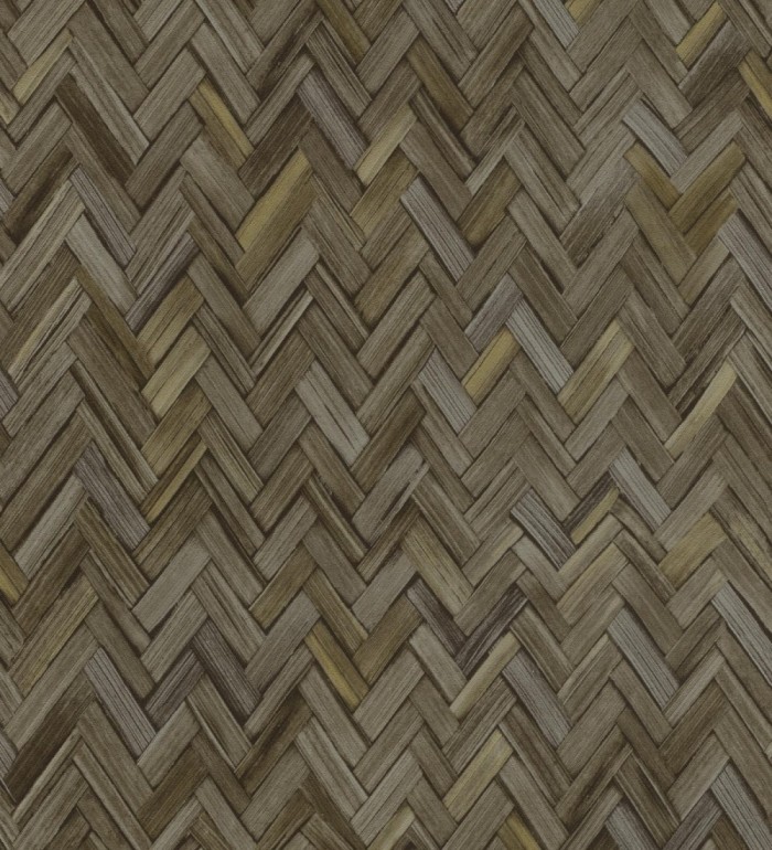 Papel pintado ratán diseño espiga tono sepia profundo - Bangkok Rattan 685086