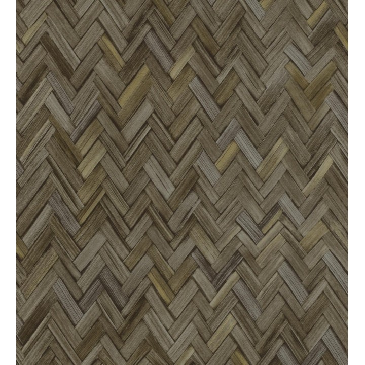 Papel pintado ratán diseño espiga tono sepia profundo - Bangkok Rattan 685086