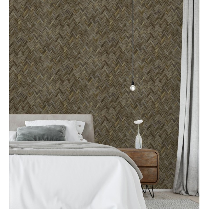 Papel pintado ratán diseño espiga tono sepia profundo - Bangkok Rattan 685086