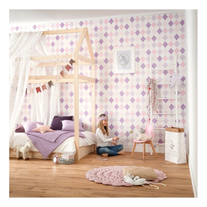 Papel pintado infantil de rombos moradas - Little Kites 126695