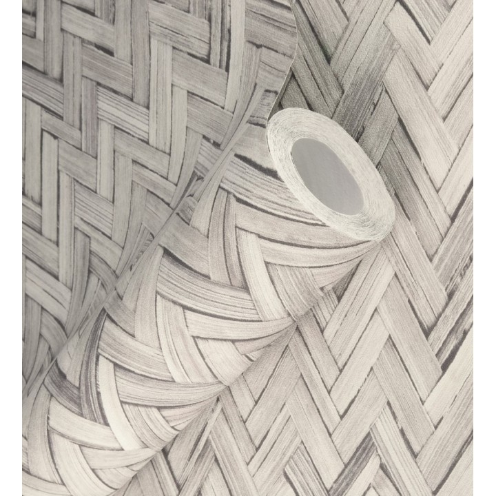 Papel pintado ratán diseño espiga tono gris cálido - Bangkok Rattan 685087