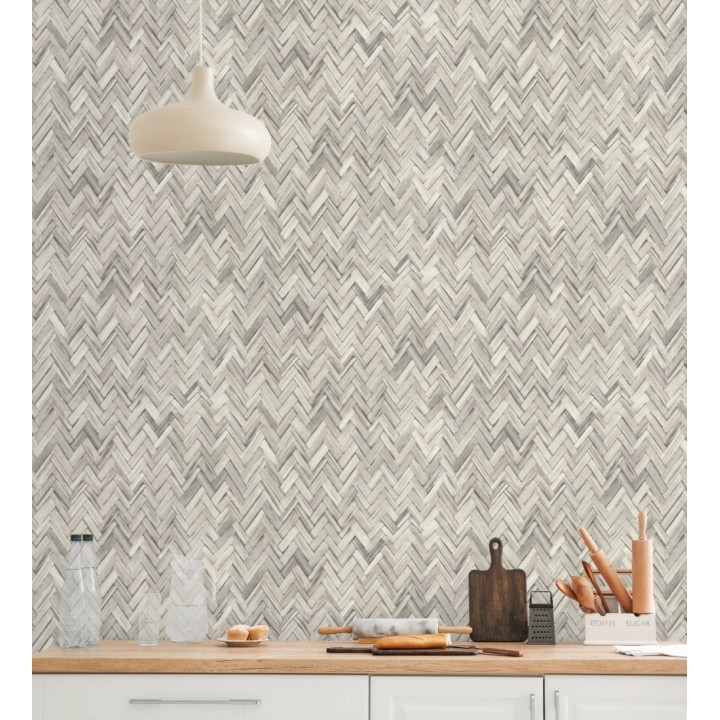 Papel pintado ratán diseño espiga tono gris cálido - Bangkok Rattan 685087
