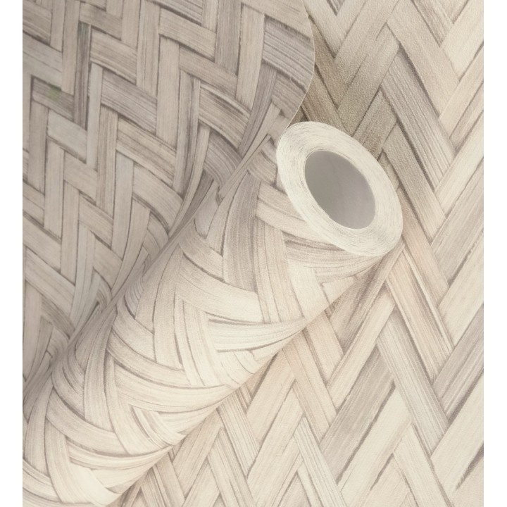 Papel pintado ratán diseño espiga tono beige claro - Bangkok Rattan 685088