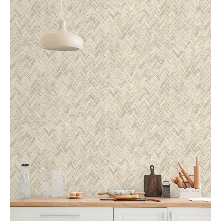 Papel pintado ratán diseño espiga tono beige claro - Bangkok Rattan 685088