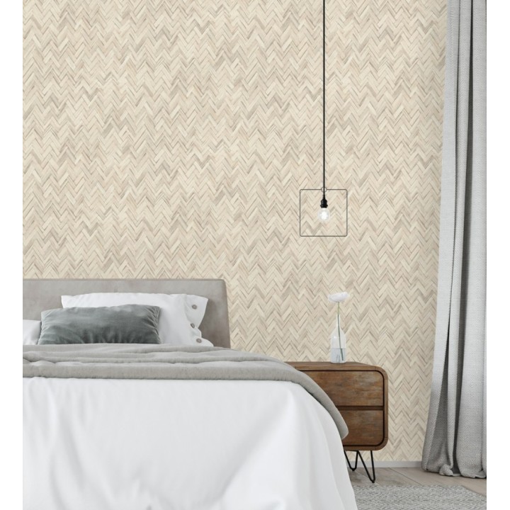 Papel pintado ratán diseño espiga tono beige claro - Bangkok Rattan 685088