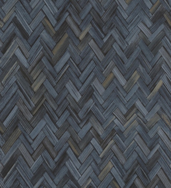 Papel pintado ratán diseño espiga tono azul oscuro - Bangkok Rattan 685089