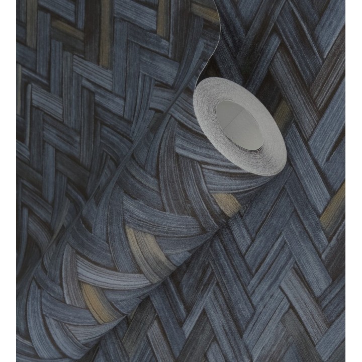 Papel pintado ratán diseño espiga tono azul oscuro - Bangkok Rattan 685089