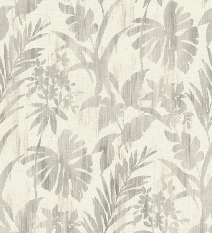 Papel pintado siluetas hojas grises efecto textil desgastado - Loire Delice 685090