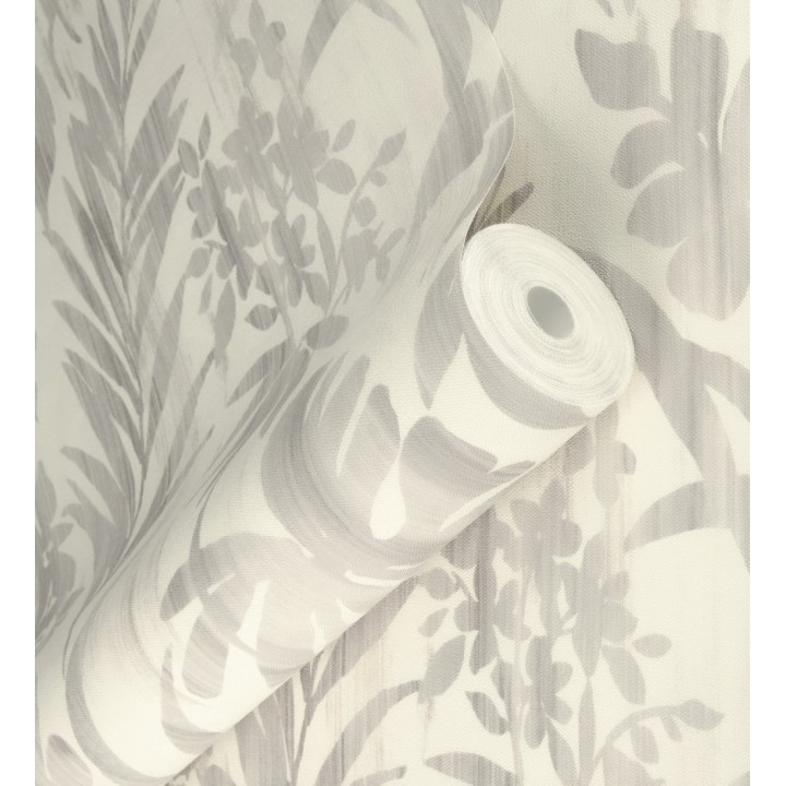 Papel pintado siluetas hojas grises efecto textil desgastado - Loire Delice 685090