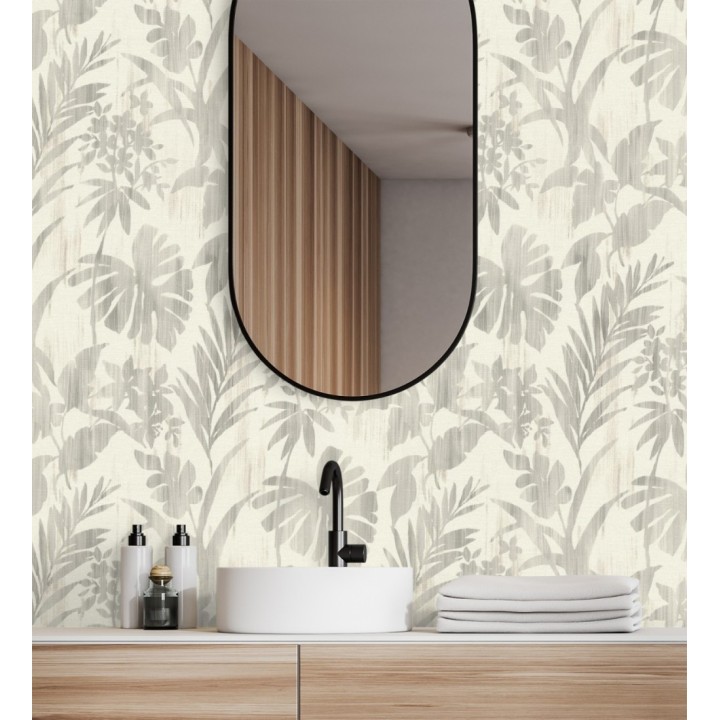 Papel pintado siluetas hojas grises efecto textil desgastado - Loire Delice 685090