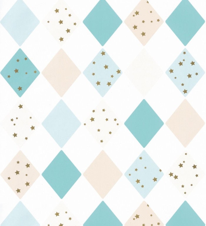 Papel pintado infantil de rombos turquesas - Little Kites 126696