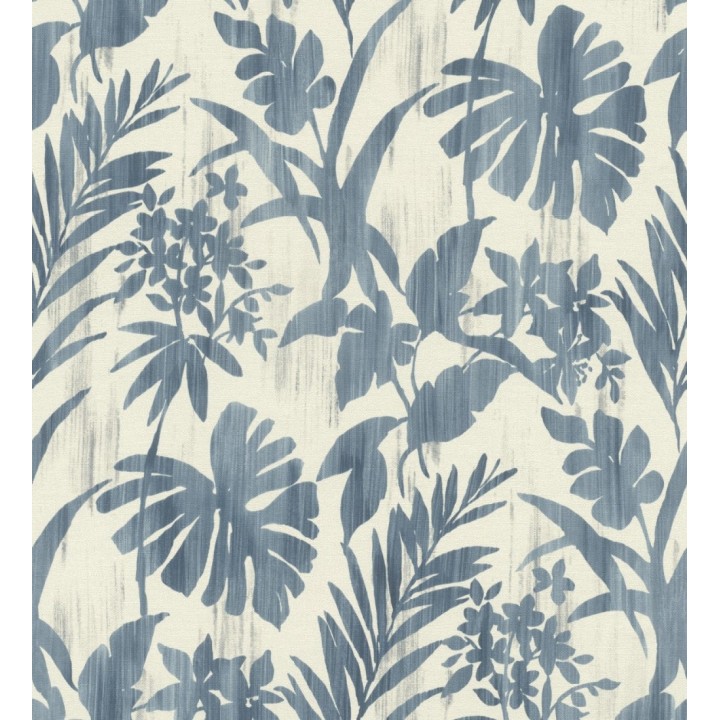 Papel pintado siluetas hojas azul efecto textil desgastado - Loire Delice 685091