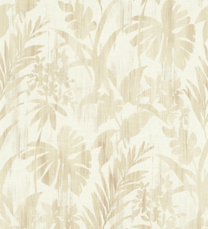 Papel pintado siluetas hojas ocre efecto textil desgastado - Loire Delice 685092