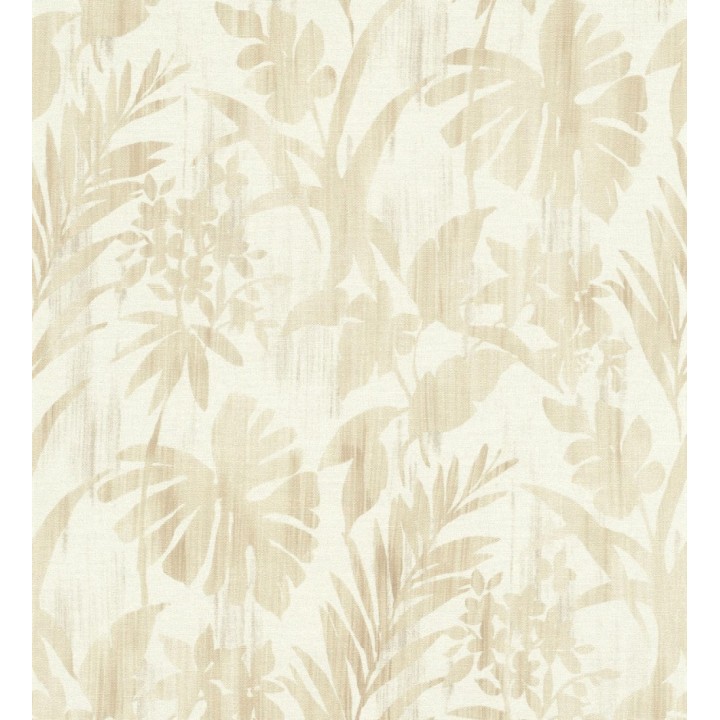 Papel pintado siluetas hojas ocre efecto textil desgastado - Loire Delice 685092