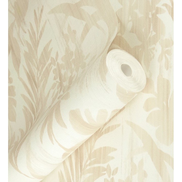 Papel pintado siluetas hojas ocre efecto textil desgastado - Loire Delice 685092