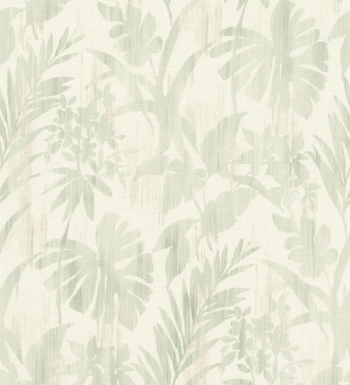 Papel pintado siluetas hojas verde efecto textil desgastado - Loire Delice 685093