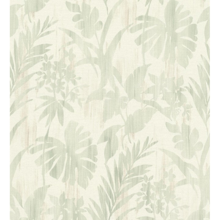 Papel pintado siluetas hojas verde efecto textil desgastado - Loire Delice 685093