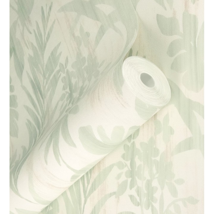 Papel pintado siluetas hojas verde efecto textil desgastado - Loire Delice 685093