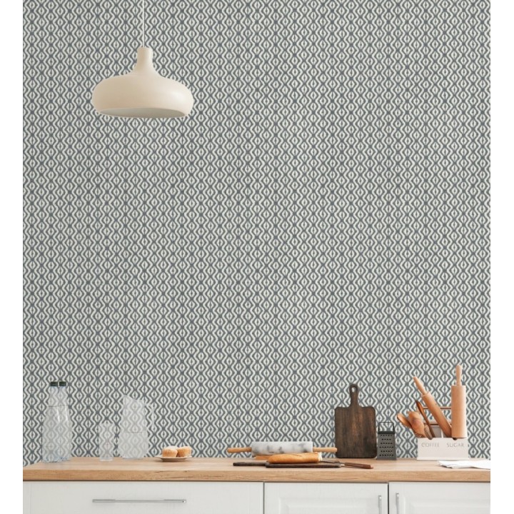 Papel pintado telar de mali lino azul textura ancestral - Agra Woven 685094