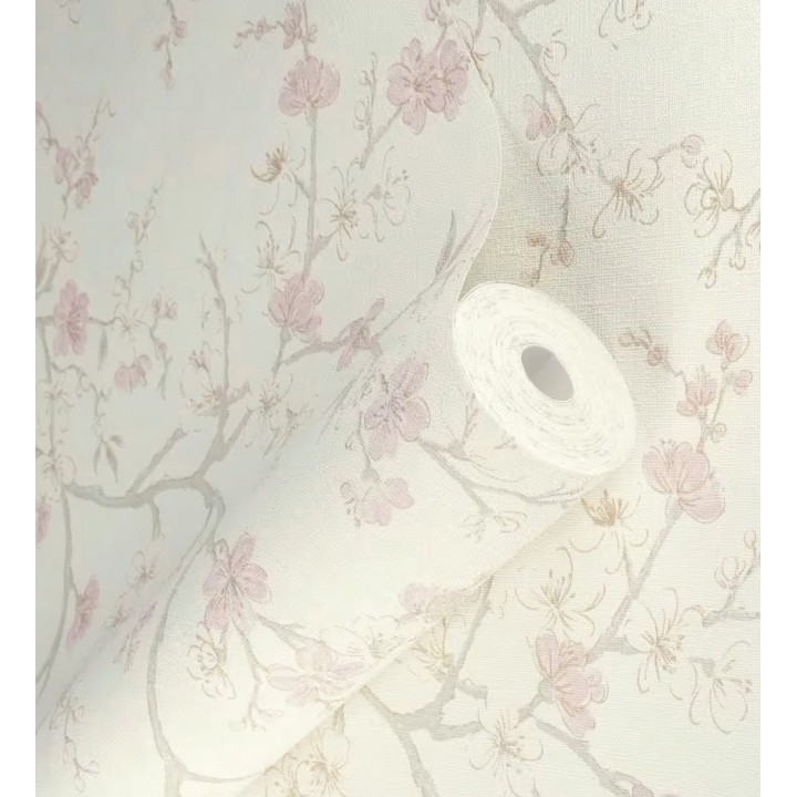 Papel pintado flores de cerezo rosa textura textil estilo japandi - Loire Flowery 685099