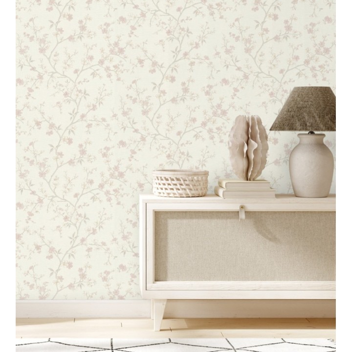 Papel pintado flores de cerezo rosa textura textil estilo japandi - Loire Flowery 685099