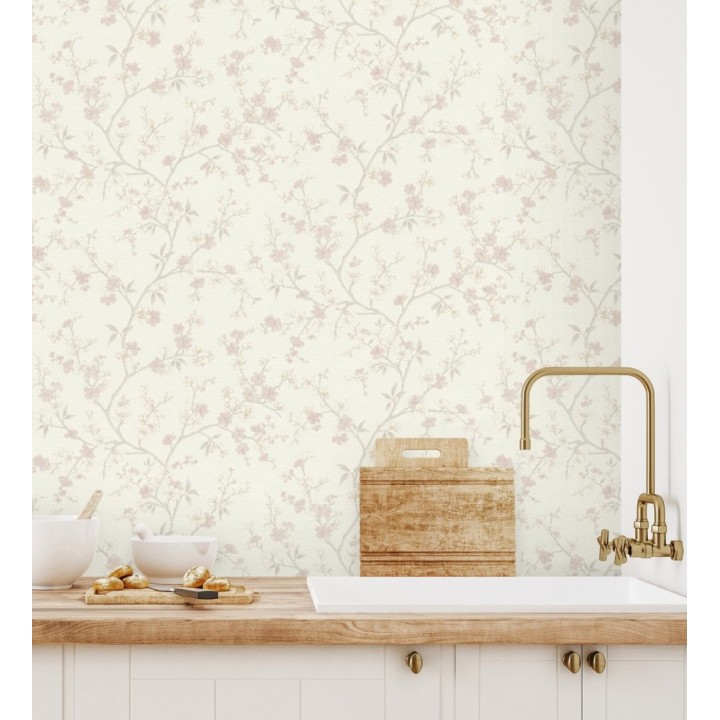 Papel pintado flores de cerezo rosa textura textil estilo japandi - Loire Flowery 685099