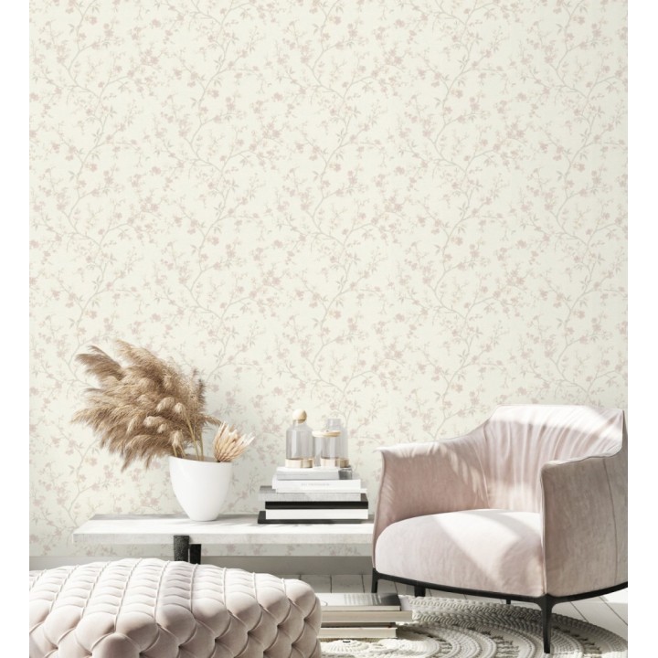 Papel pintado flores de cerezo rosa textura textil estilo japandi - Loire Flowery 685099