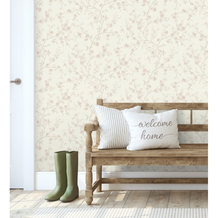Papel pintado flores de cerezo rosa textura textil estilo japandi - Loire Flowery 685099