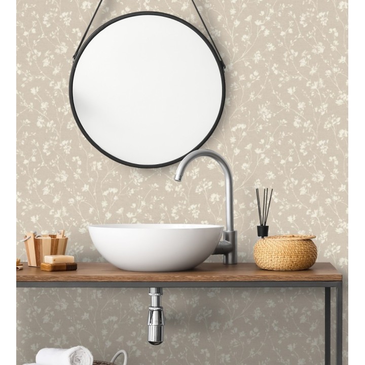 Papel pintado ramas silvestres tono blanco roto fondo beige - Isadora Ethereal 685102