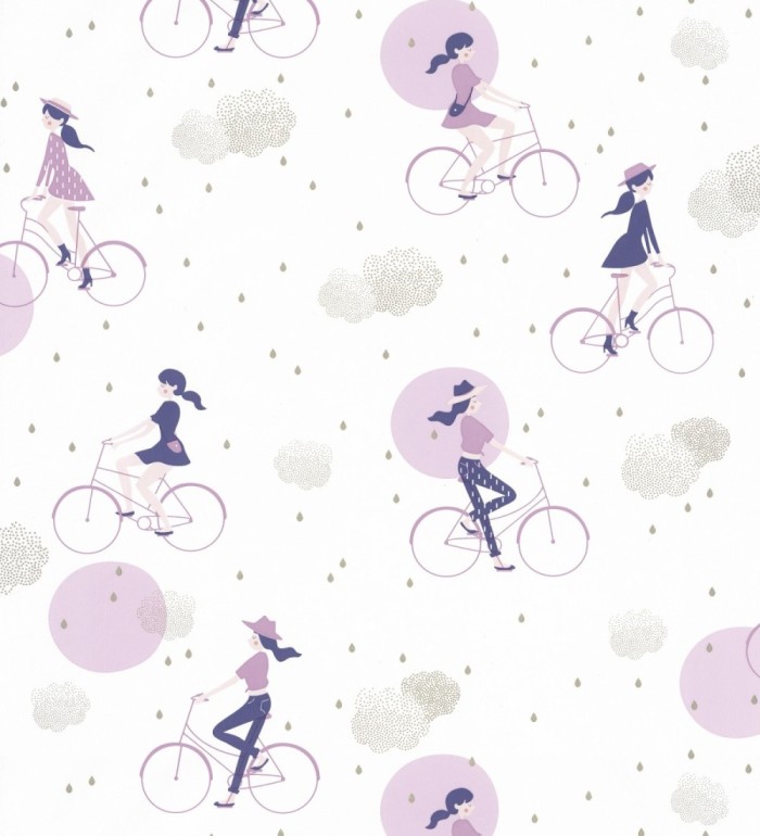 Papel pintado infantil niñas en bici - Girls Bikes 126703