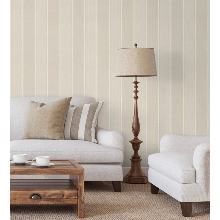 Papel pintado rayas lino beige y blanco natural estilo náutico - Lysander Trace 685104