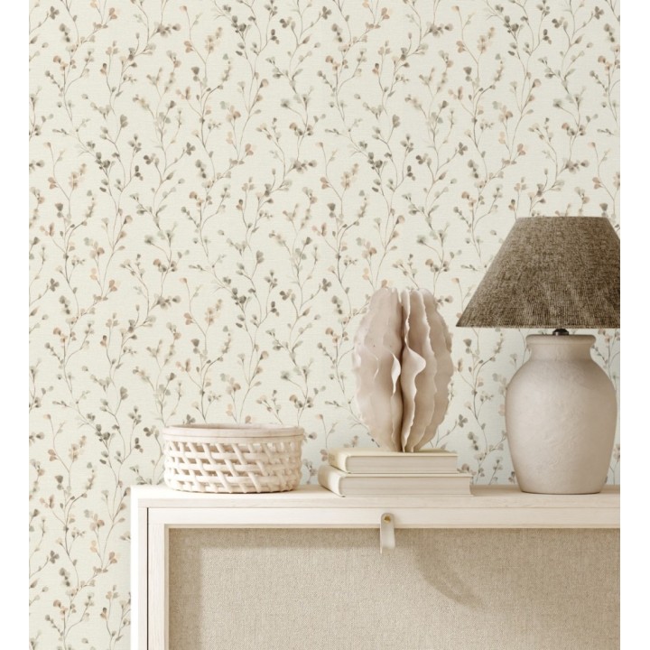 Papel pintado efecto lienzo de flores multicolores texturizado - Amaris Sprig 685106