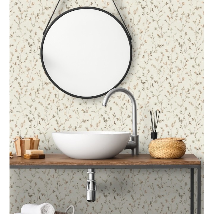 Papel pintado efecto lienzo de flores multicolores texturizado - Amaris Sprig 685106